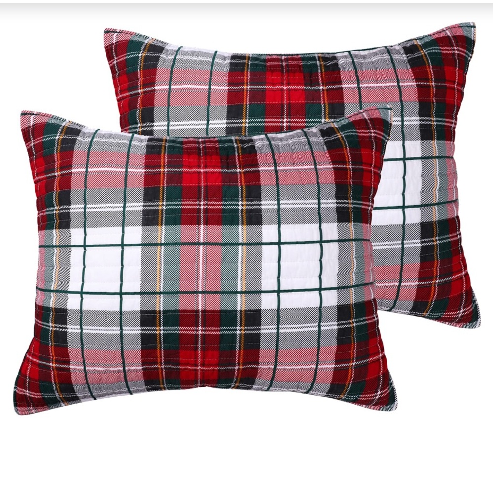 Plaid Holiday Pillow Sham Set - Red and Green